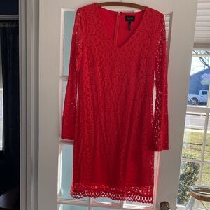 Laundry By Shelli Segal Vibrant Red Lace Long Sleeve Dress